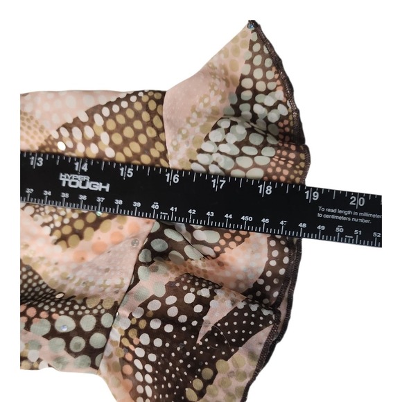 Sarah B Woman Blouse 2X Brown Beige Metallic Shimmer Ruffle Sleeve Button Front - Picture 8 of 11